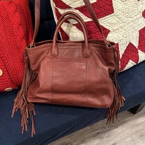 Leather Fringe Satchel Bag in Deep Brown - Women Bags